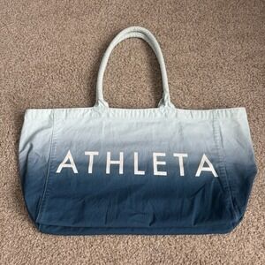 Athleta Large Canvas Tote Gym Beach Shopping Open Bag Blue Ombre